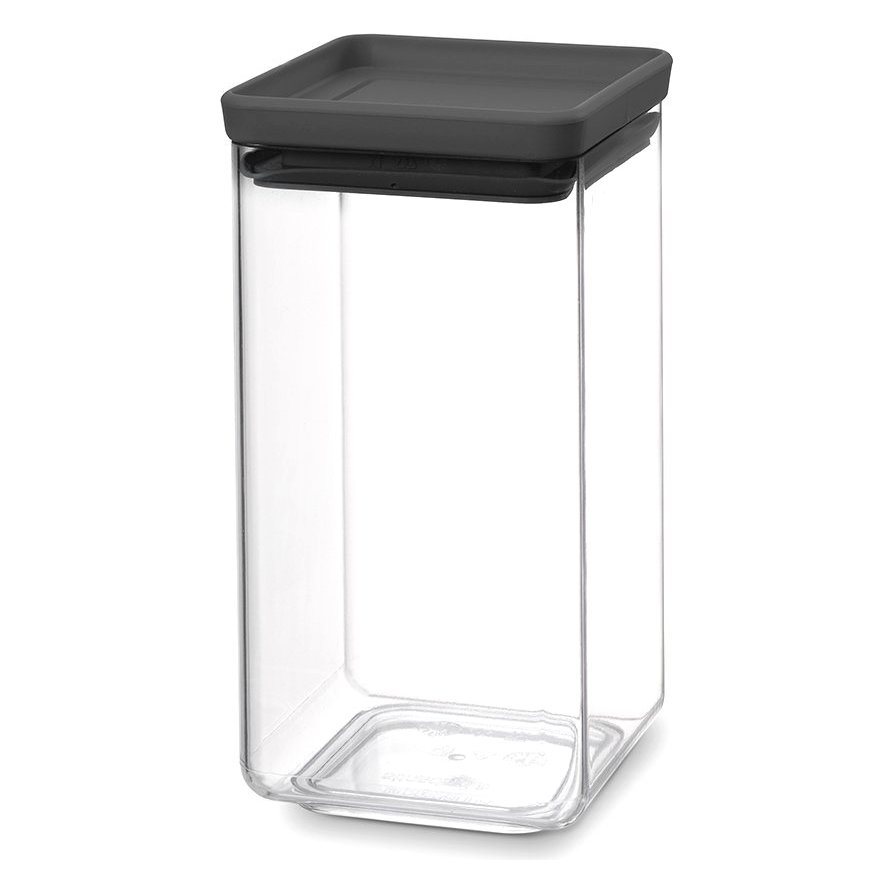 Brabantia Tasty+ Square – stohovateľná potravinová dóza so silikónovým tesnením a sivým vekom