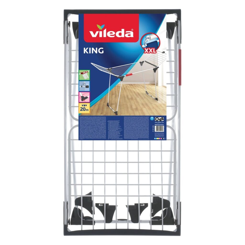 Vileda KING – krídlový sušiak na bielizeň 20 m s kolieskami a držiakom na ponožky