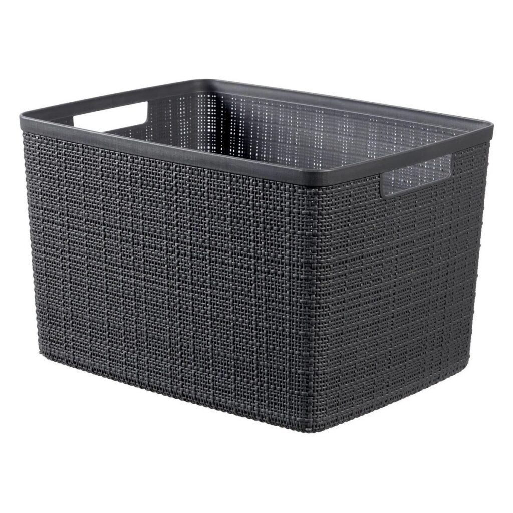 Curver Jute L – plastový košík s pleteným vzhľadom 36 × 28 × 23 cm, tmavosivý
