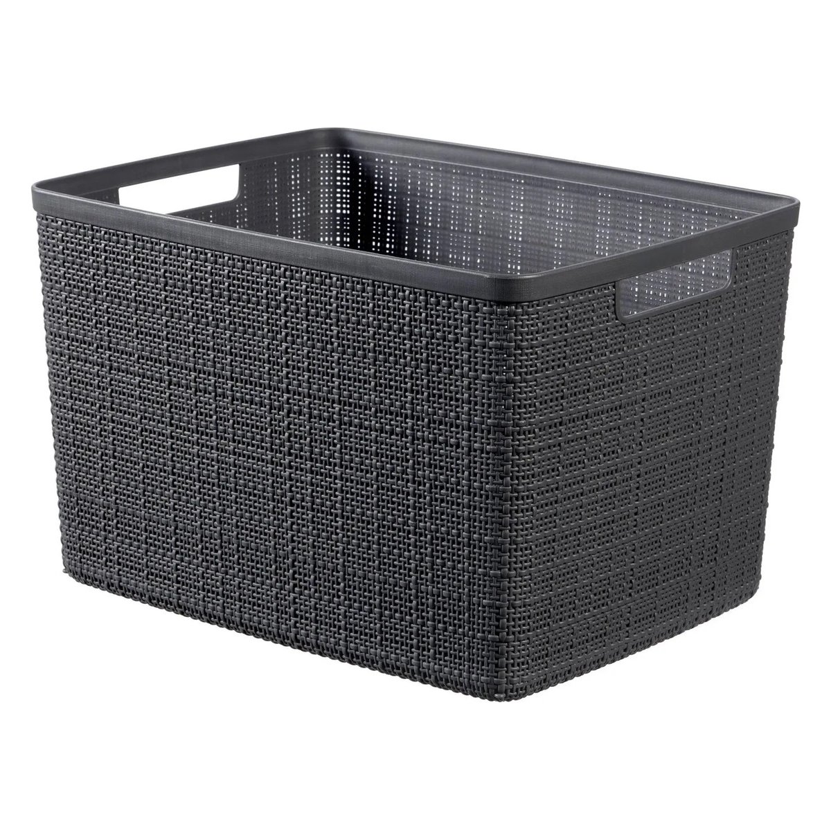 Curver Jute L – plastový košík s pleteným vzhľadom 36 × 28 × 23 cm, tmavosivý